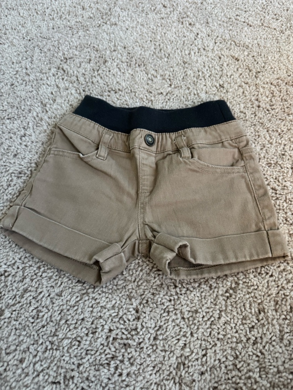 Kids' Tan Cotton Shorts with Black Elastic Waistband